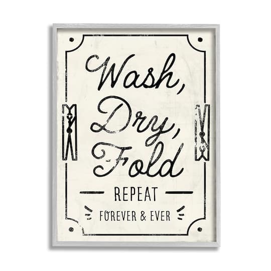 Stupell Industries Charming Retro Laundry Wash Dry Fold Repeat Framed Wall Art